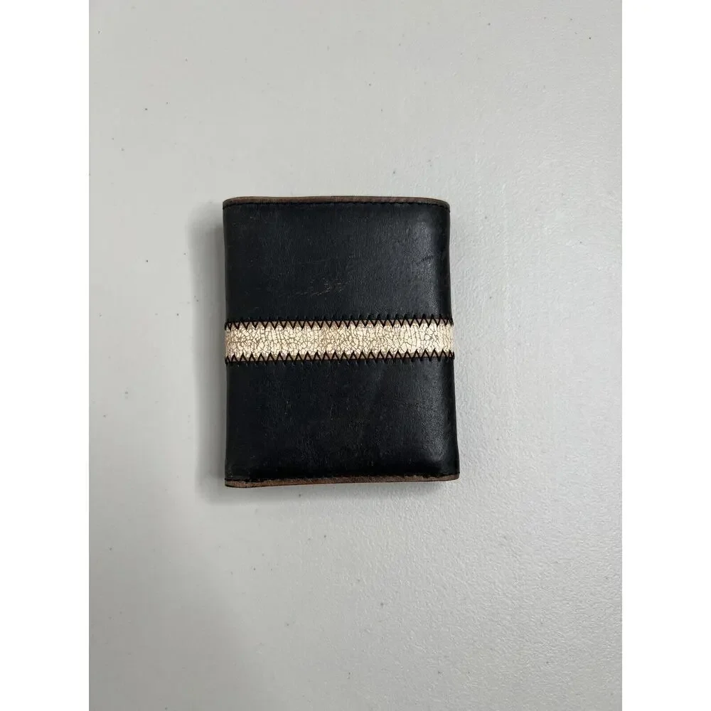 Fossil Trifold Brown Leather Stripe Mens Wallet Small